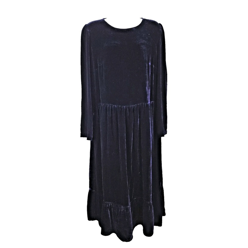 Grizas Purple Velvet Dress Medium Midi Whimsigoth Fairy Witchy Ruffle Silk Blend
